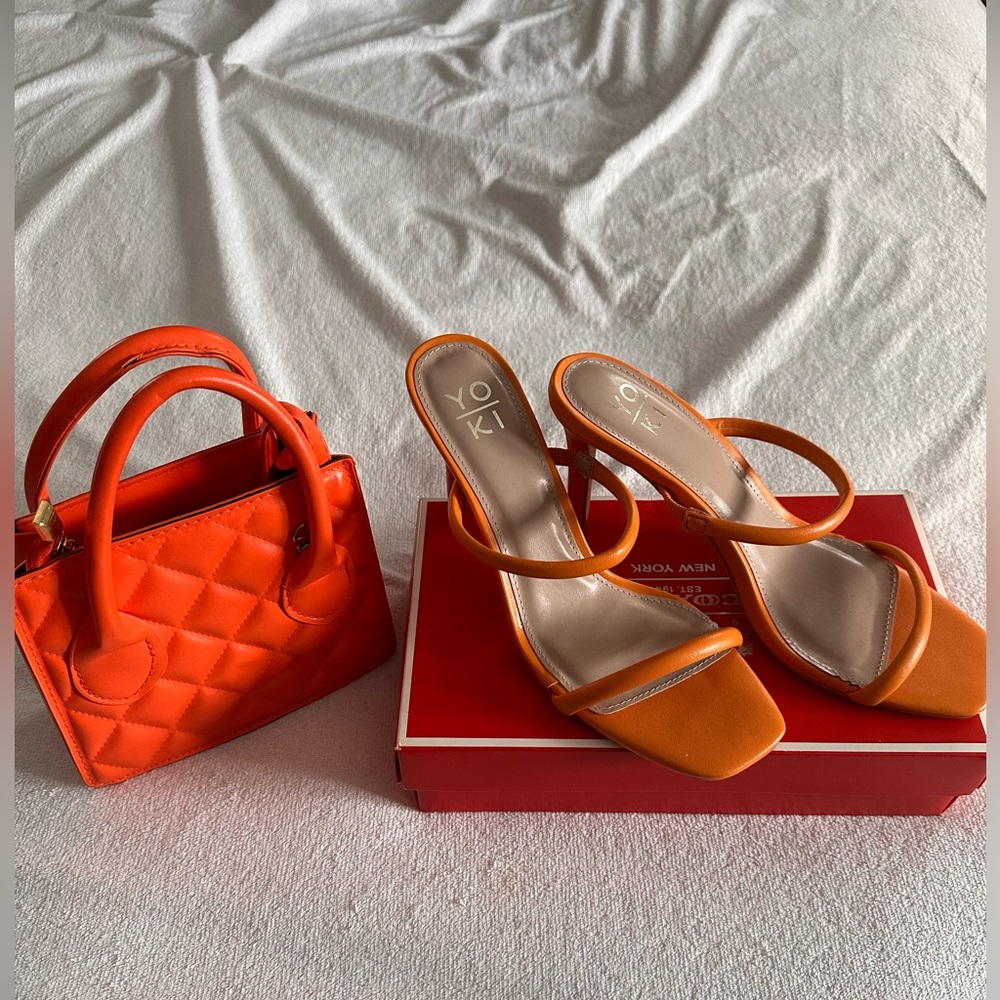 Cute orange sandals heels size 7.5  & matching little purse